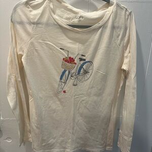 LOFT Kids Cream Long Sleeve Tee with Bicycle Design
